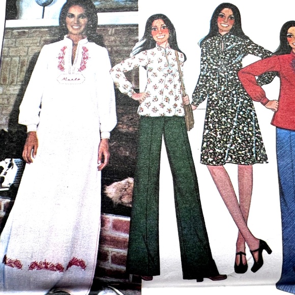 Vtg McCall's Pattern Caftan Dress Maxi or Knee & Top Size Medium Uncut 1970s - Picture 2 of 5